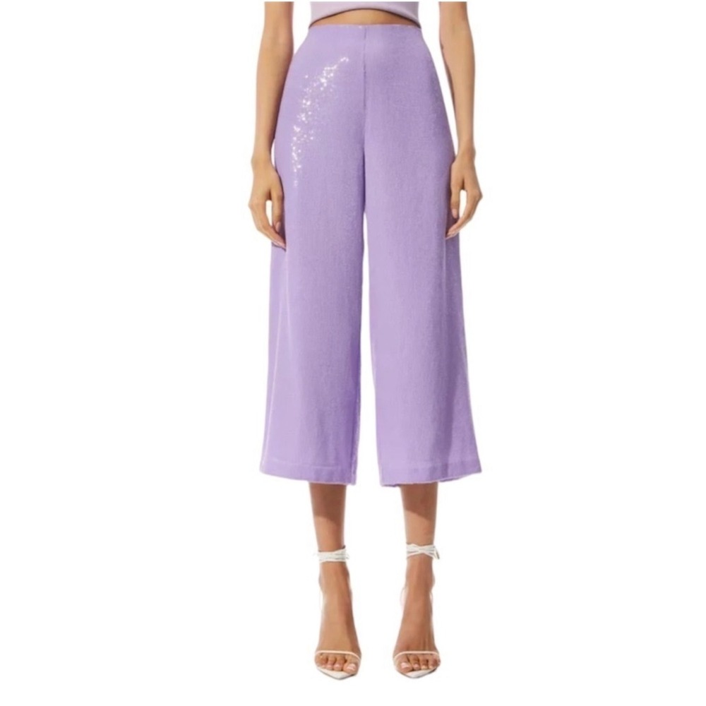 Alice + Olivia Light Purple Sequin Wide Leg Cropped Pants Size Medium